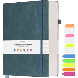 Large B5 College Ruled Lined Journal Notebook 314 Numbered Pages with Index Stickers 100gsm Hardcover Vegan Leather Journal for Women Men School Office Grey Blue
