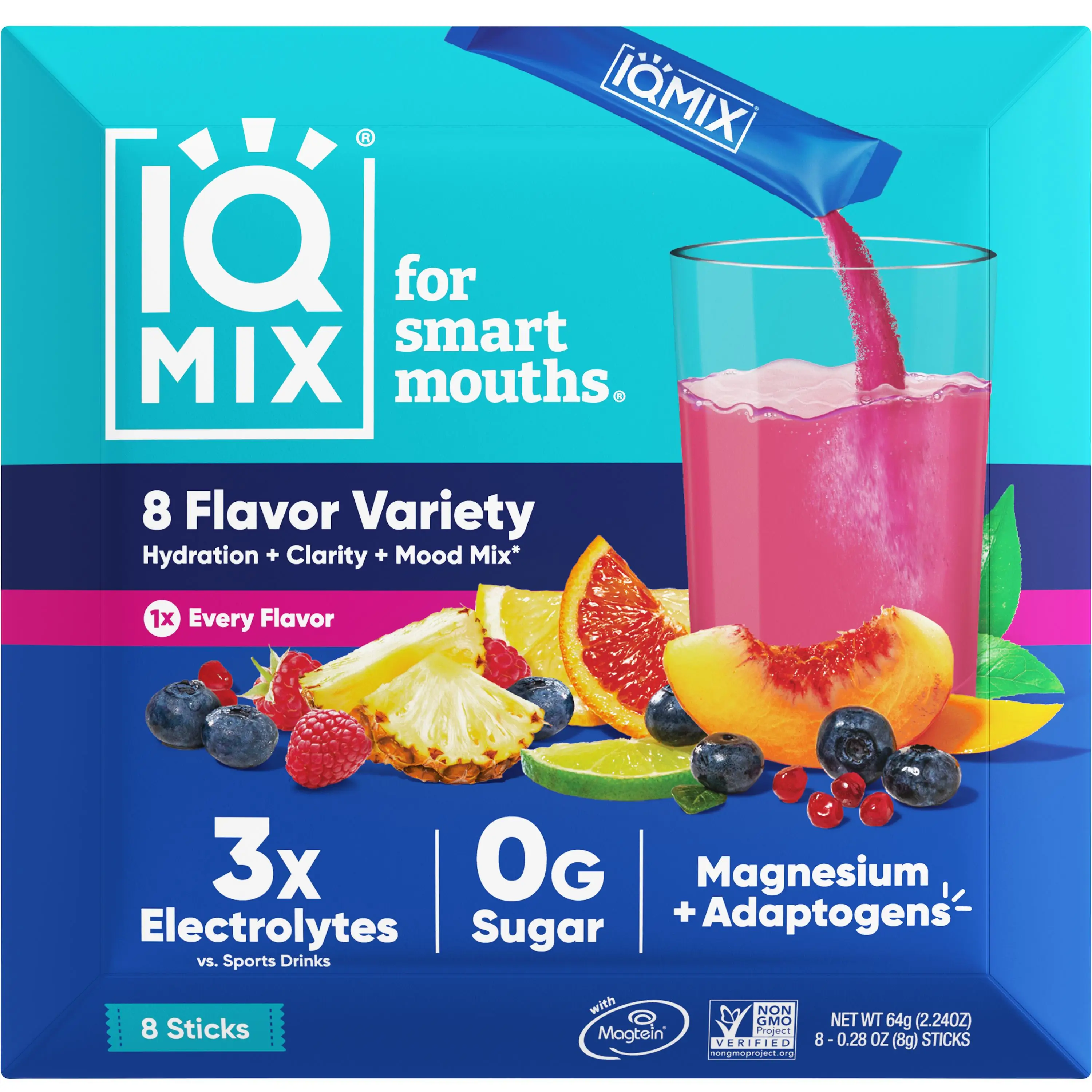 IQMIX Sugar Free Electrolytes Powder Packets - Hydration Supplement Drink Mix with Keto Electrolytes, Lions Mane, Magnesium L-Threonate, and Potassium