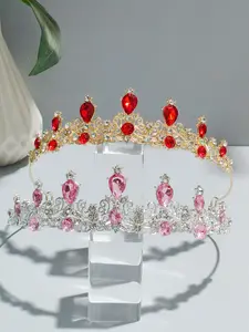 Girls' Shiny Elegant Crown Headband Hair Band, Birthday Party Performance Makeup Ball Dance Show Colorful Crown Headpiece, All Seasons Fashion Accessory Gift