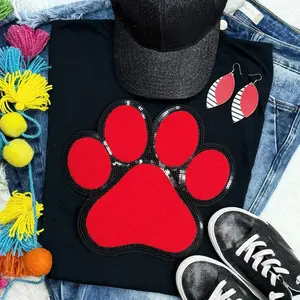 Dog Paw Red Chenille Patch