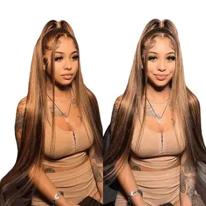 Hot Star Colorful 13X6 P4/27 Highlight Color HD Transparent Lace Front Straight Wigs Human Hair 99J Burgundy Color Red Color Ginger Color 27# Honey Blonde and Brown Color Wigs Pre Plucked With Baby Hair