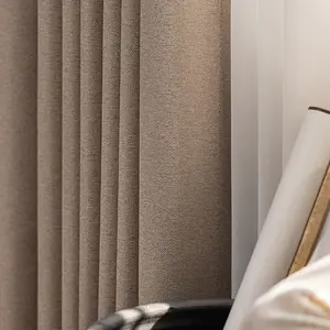 New Cream Style Solid Color Blackout Curtain, High-End Full Shade Water Hyacinth Cotton Curtains, Sun Protection Insulation Linen Blend, Heavy Curtain