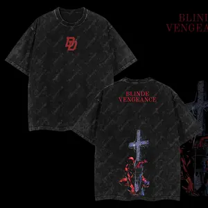 Superstyle Matt Murdock Daredevil MCU Comic Double Printed Oversize Lightweight Acid Washed Tee TV Series Graphic Top Cotton Streetwear T-Shirt