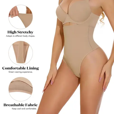 Lady's XEY High-Waisted Invisible Thong Compression Body Shaper Underwear for Women - Minimalist Basic Tummy Control, Waist Reduction, Invisible Look for Back to School First Day Outfits