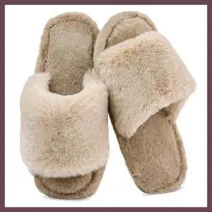 Rosoz Women's Plush Fuzzy Slippers with Memory Foam & Anti-Skid Sole – Cozy Indoor/Outdoor Open Toe Sandals for Home Comfort