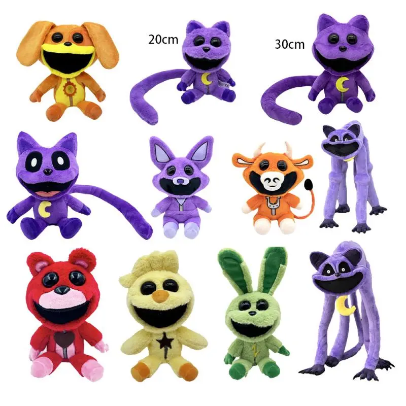 Soft Horror Stuffed Doll - Animal Merch, Huggable Collectible, Cartoon Animal Pattern Cute Toys, Anime Smile Critters Fun Toys for Kids Cat Cartoon Game Themed Gift Ornament, Cuddly Stuffed Animals, Soft Furry Collectibles