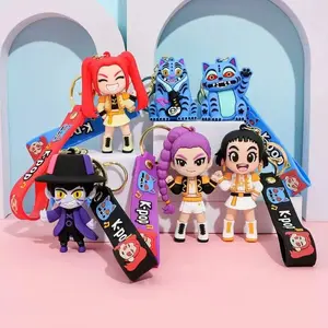 Cute Demon Hunter Girls Derpy Keychains 3D Stereo Doll Kpop Anime Tiger Action Figure Collection Gift