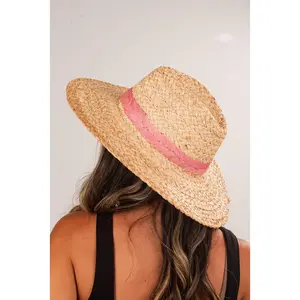 Palm Beach Pink Straw Fedora Wide Brim Hat