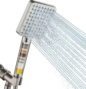 Cobbe Filtered Shower Head with Handheld, High Pressure 6 Spray Mode Showerhead with Filters, Water Softener Filters Beads for Hard Water - Remove Chlorine - Reduces Dry Itchy Skin, Brushed Nickel