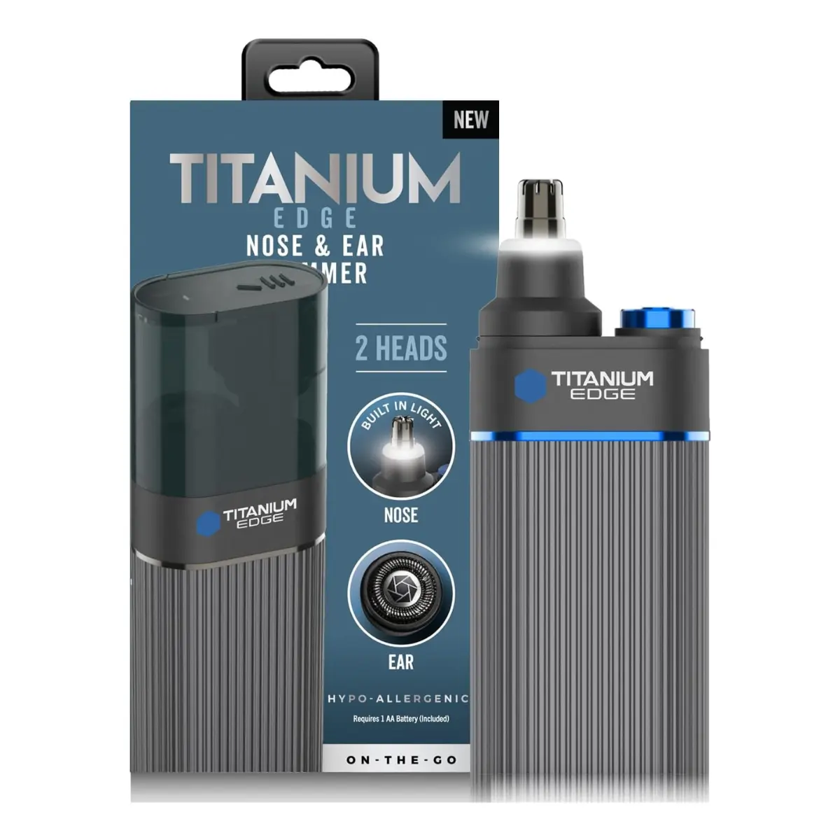 Titanium Edge Ear & Nose Trimmer | Titanium-coated ear & nose trimmer with dual blades, built-in light, and water-resistant travel-friendly design