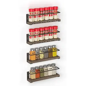 SpaceAid Wooden Wall Mount Spice Rack Organizer for Cabinet Door or over the Stove, 4 Pack