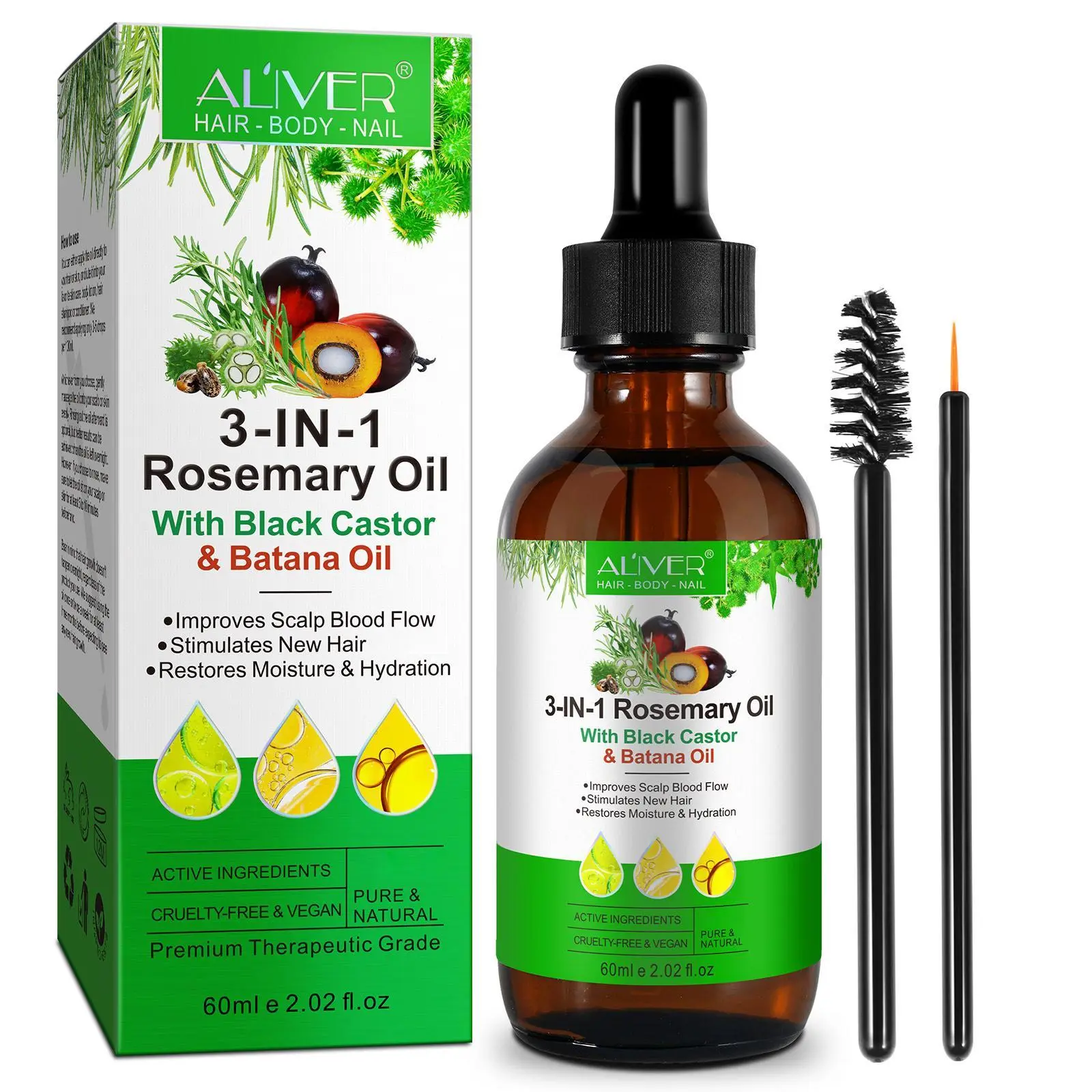 3 in 1 Hair Care Oil with 2 Brushes, Moisturizing and Nourishing Hair Oil, Suitable for All Hair Types, Hair Care & Styling Product, Hydrate