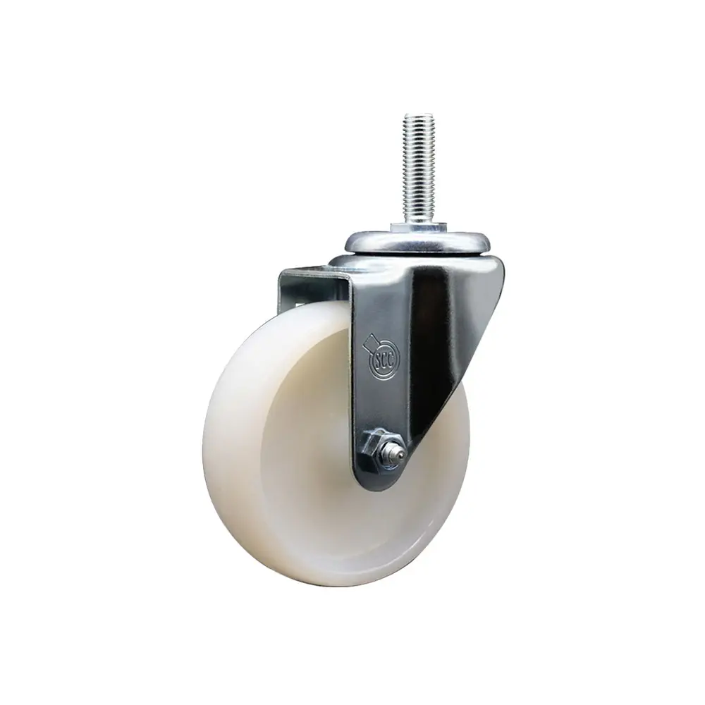 Service Caster SCC-TS20S414-NYS-34212 Nylon Swivel Threaded Stem Caster, Threaded Castors with 4x1.25 in. White Wheel, 0.75 in. Stem