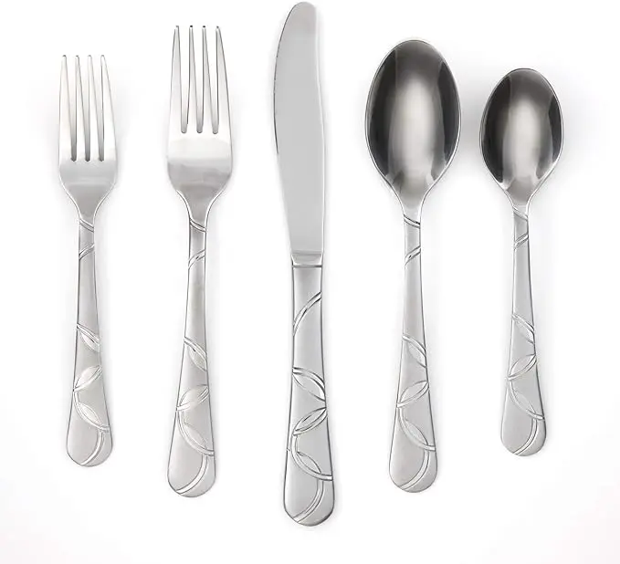 Cambridge 174720CSLG12 Felicity 18-0 Stainless Steel Flatware Set - 20-Piece Frosted Sand Cutlery for Everyday Dining
