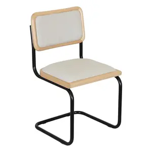 Furnish Theory Classic Cesca Chair With Cushion, Black Frame & Natural Wood, Made In Italy