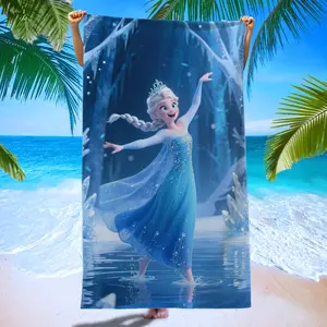 Frozen Elsa Print Beach Towel, Superfine Fiber Absorbent Bath Towel, Pool Party, Beach Vacation, Summer Outdoor Multi-Purpose Quick Dry