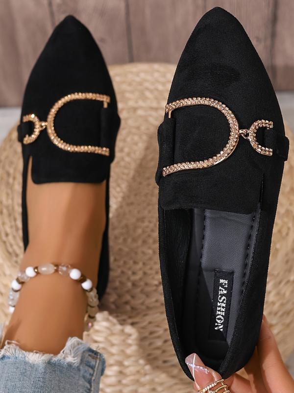 Women's New Floral Embroidered Flat Shoes, Rhinestone Decor, Pointed Toe, Low Heel, Comfortable, Anti-Slip, Durable, Casual All-Season Footwear, Flats Shoes