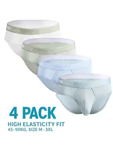 Men's Modal Triangle Underwear Set of 4, High Stretch Fitted Breathable Plain Color, Comfortable Daily Wear, Sporty Style, All Seasons