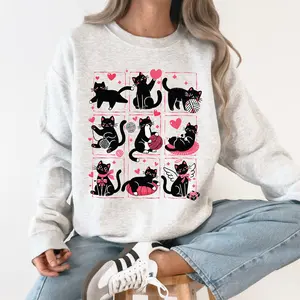 Cat Lover, Valentine's Day, Cute, Adorable, Love Sweatshirt, Crew Neck, Women's, Crewneck, Valentine's Day, Love, Heart, Cupid