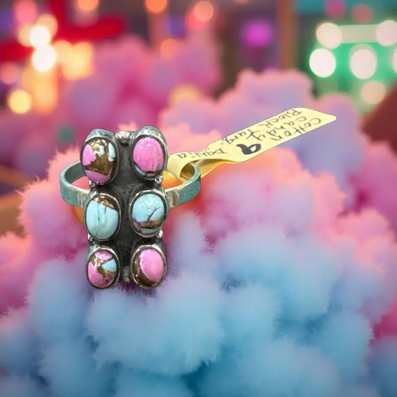 Cotton Candy Turquoise Dahlia Ring Size 9