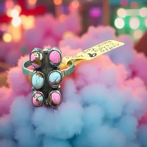 Cotton Candy Turquoise Dahlia Ring Size 9