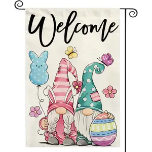 1Pc Dwarf Easter Welcome Garden Flag Garden Gnomes 12x18-inch Double-sided Polyester Outdoor Yard Flag Versatile Holiday Decoration