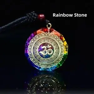 Natural crystal necklace, orgonite resin crystal pendant, seven chakra healing meditation yoga protection balance amulet, adjustable necklace for men and women