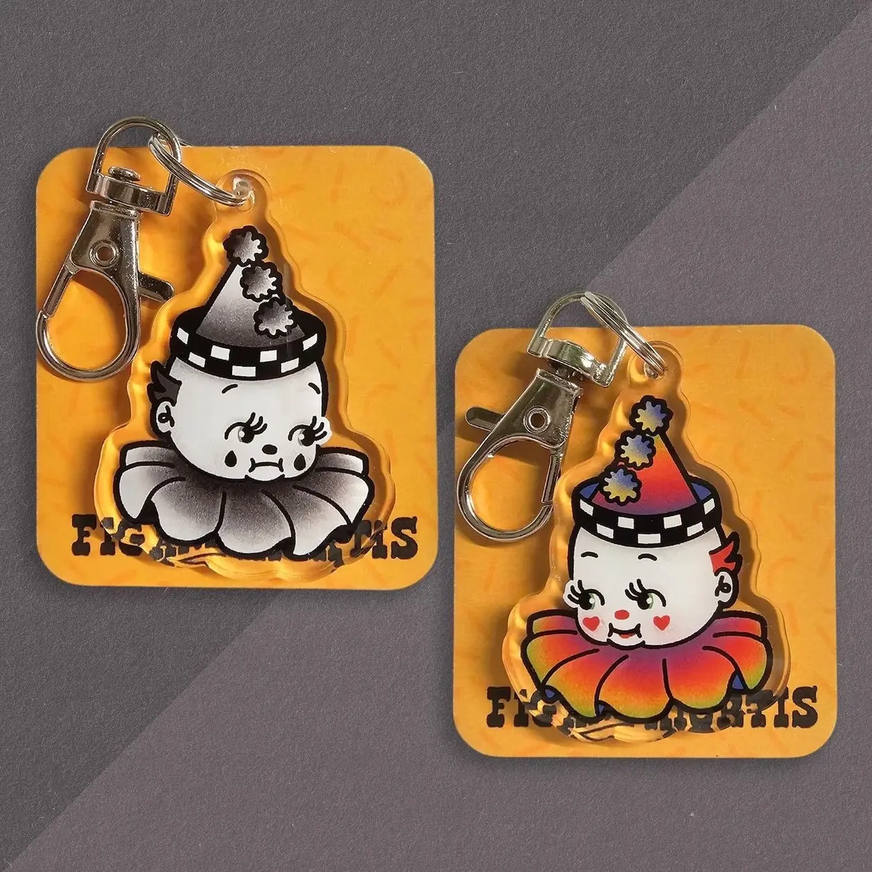 2 ops  Kewpie Clown Keychain, Clown Charm, Kewpie Keychain, Clown Keychain