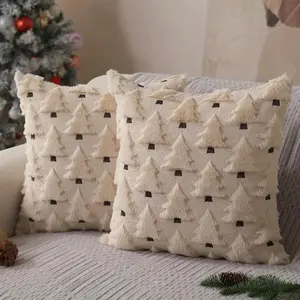 1/2 Piece Christmas Tree Pillowcase Set (No Pillow Core), 18x18inch Plush Jacquard, Modern Style, Zipper Closure, Machine Washable, Festive Home Decoration, Festive Pillowcase Set, Suitable for Sofa or Bed, Christmas Decoration, Best for Christmas