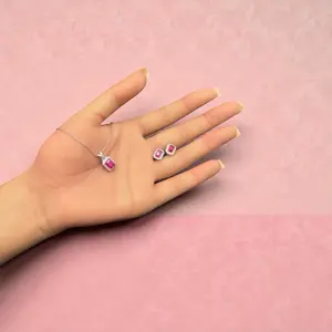 Silver Necklace and Earring Set with Created Ruby and Sapphire Stones Size 18 for Elegant Jewelry Lovers