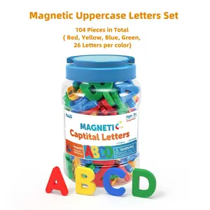 Magnetic Capital / Uppercase Letters Set with Storage Container, Magnetic ABC Letters Educational Kit, Preschool Alphabet Tool, Learning Materials, Durable Plastic Bin for Classroom & Home Use, Easy-To-Access Design