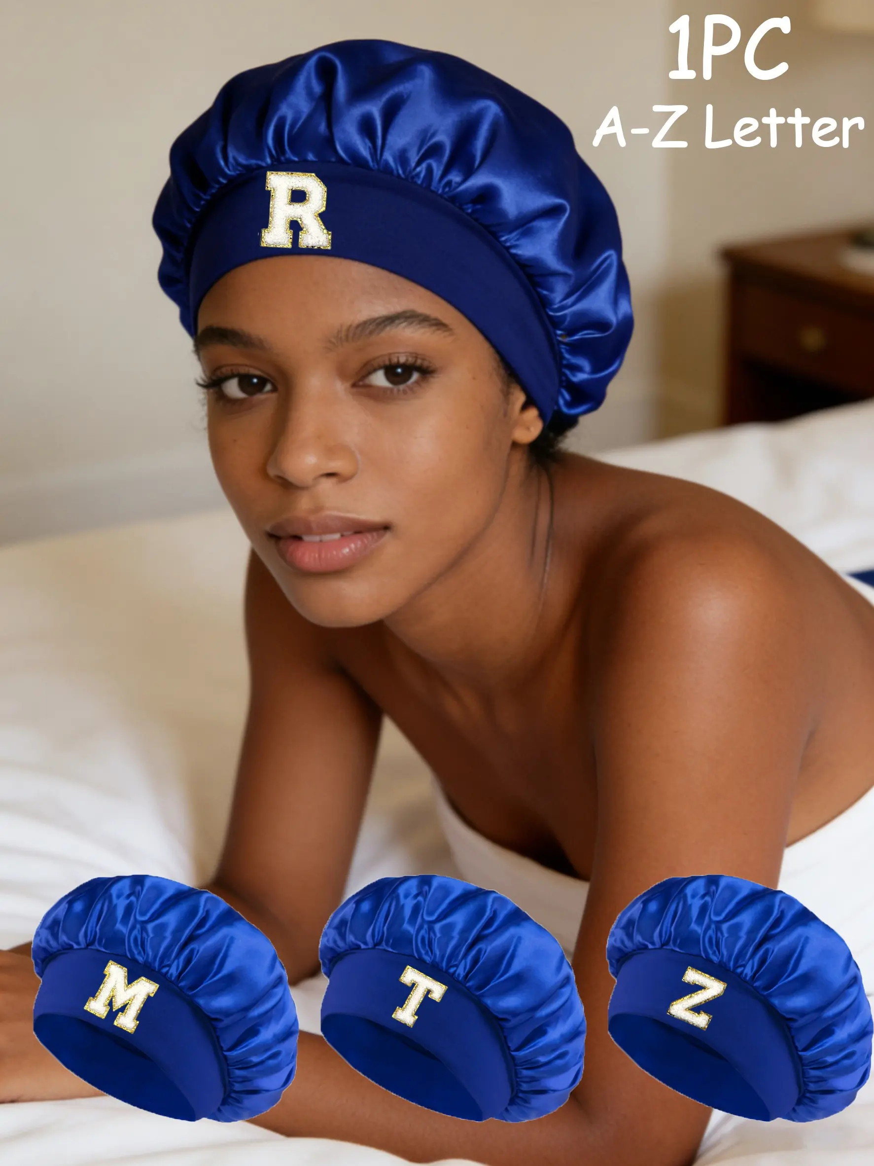 1 piece 26 letters smooth satin daily hair care sleep cap, lightweight and breathable care for hair reduce friction, anti-frizz unisex shower cap Hat
