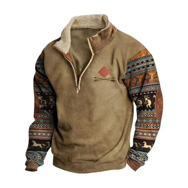 Mens Cowboy Sweatshirt Vintage Print Western Aztec Sweatshirt Casual Long Sleeve 1/4 Zip Fleece Pullover Classic Fashion Cotton Menswear Mens Cowboy Sweatshirt Vintage Print Western Aztec Sweatshirt Casual Long Sleeve 1/4 Zip Fleece Pullover Classic Fashion Cotton Menswear