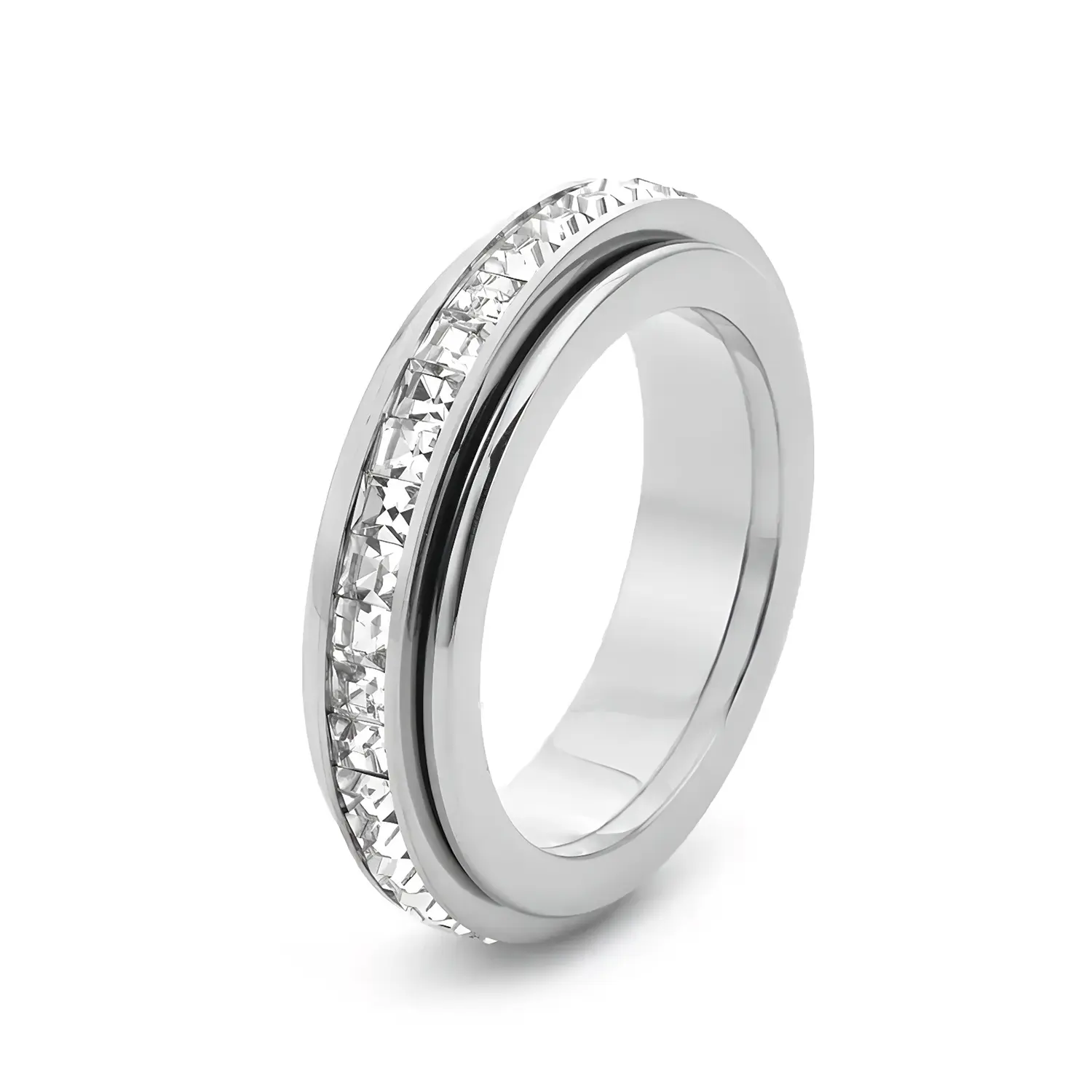 Anxiety Rings for Women and Men Titanium Steel Spinner Fidget Band Rings with Cubic Zirconia for Stress Relief and Wedding Promise Comfort Fit Size 5 to 12