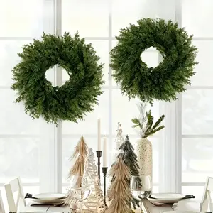 2 pieces of 13.78-inch Norfolk pine artificial Christmas wreaths realistic green wreaths suitable for front doors, porches, fireplaces, Home decor ornaments, and outdoor festive decorations. Ideal for decorating holiday doors; featuring designs