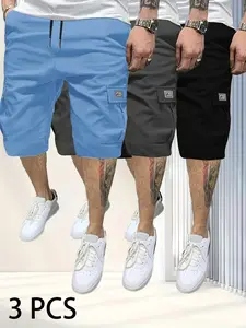 Men’s Summer Lightweight 3-Pack Cargo Shorts with Multiple Pockets, Back Faux Pocket Design, Loose Fit, Durable and Wrinkle-Resistant — Perfect for Everyday Wear, Street Style, Skateboarding, and Camping