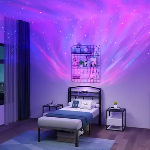 Twin Size Metal Bed Frame - 14 Inch Heavy Duty Bedframe with Headboard & Charging Station Basic Steel Slats Platform with Galaxy Aurora Projector No Box Spring Needed, Noise-Free