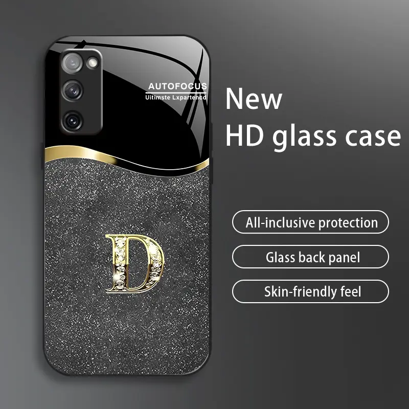 Suitable for [Galaxy S20 Fe] New high-end flashing letter glass mobile phone case New business simple metal paint electroplated glass mobile phone case Affordable anti-fall and anti-fingerprint-888