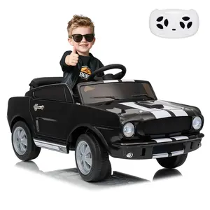 GARVEE 12V Licensed Shelby GT350 Ride On Car with Remote Control, Bluetooth, Shock Absorbers, Safety Belt, 3 Speeds, LED Lights, Music - Battery Powered Electric Ride On Toy for Toddlers, Black