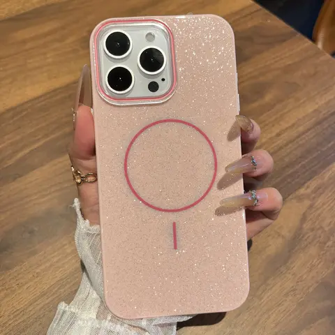 MagSafe Shimmer Glitter Protective Cover for iPhone 13,14,15,16,16 Plus,17 PM - Shockproof Edges, Custom-Fit Plastic+TPU Wireless Accessory, Cute Casing for Girls
