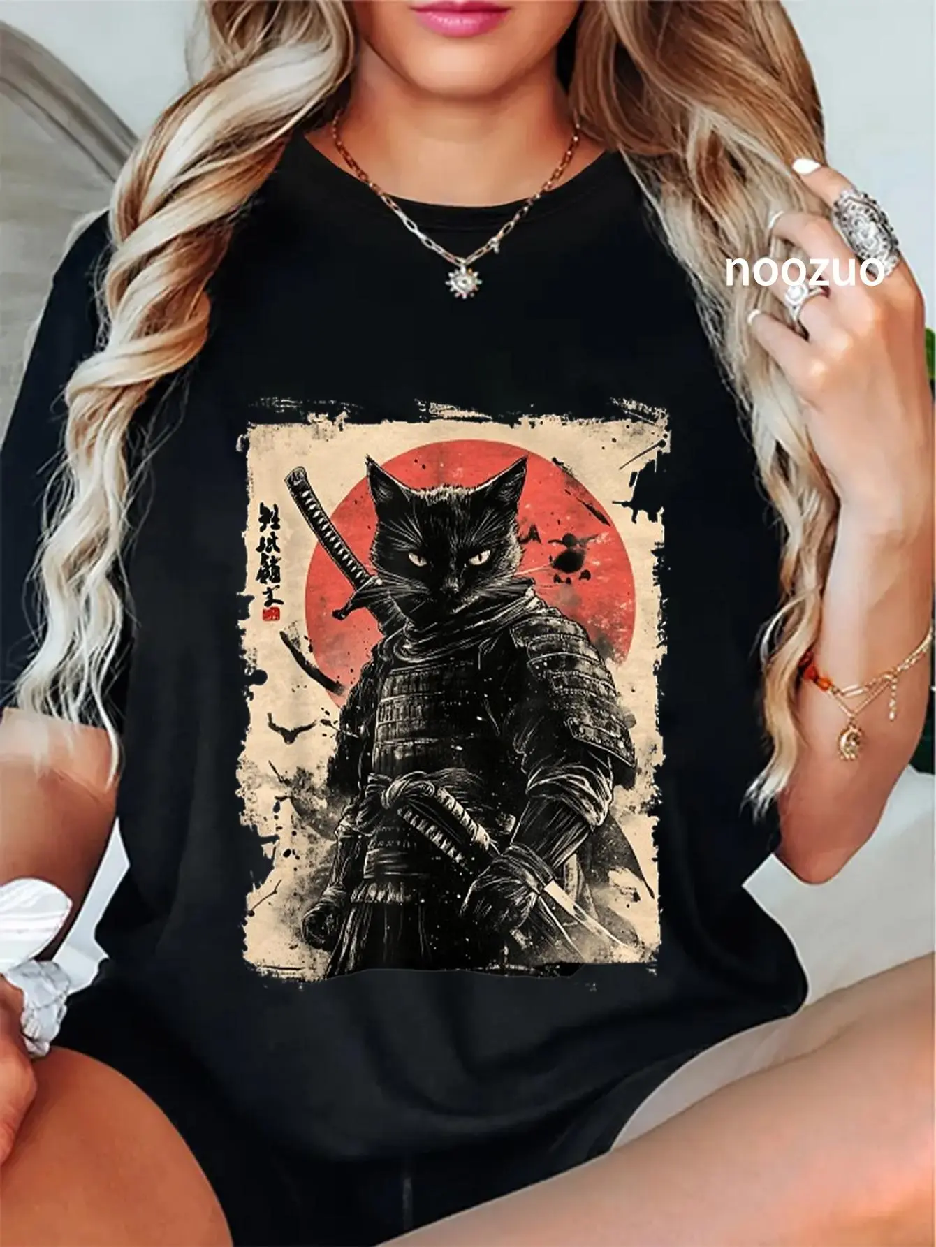 Unisex Vintage Japanese Art anime graphic samurai cat warrior T-Shirt Casual Graphic Printed Vintage Tshirt Plus Size