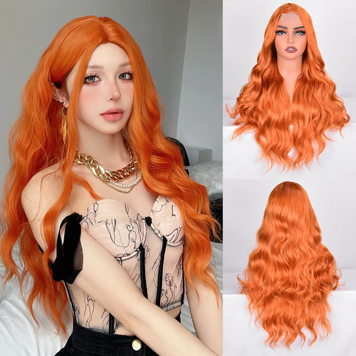 VITORISH Long Wavy Wig for Women 28 Inch Curly Wavy Wig Natural Looking Black Small Lace Synthetic Wigs for Daily Use Black