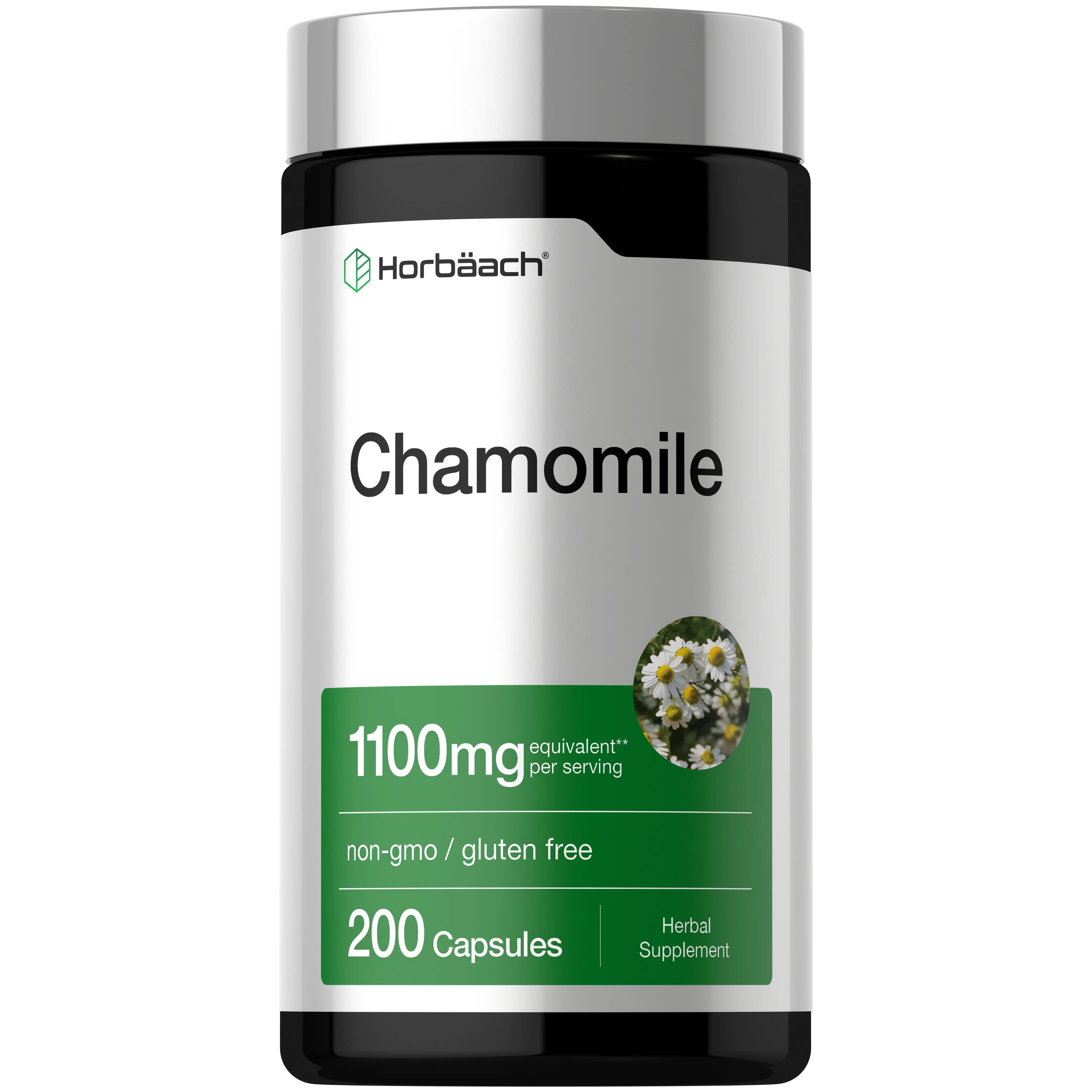 Horbäach Chamomile Flower Extract Supplement | 1100mg | 200 Powder Capsules | Non-GMO, Gluten Free