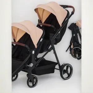 Tandem Double Stroller for Toddler & Newborn, Foldable Convertible Travel System with Reversible Seat, Bassinet Mode, Large Storage & Sun Canopy, Double Stroller Toddler, Foldable Newborn Stroller