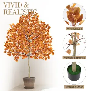 6FT Artificial Maple Tree Vibrant Orange Leaves, Realistic Fall Faux Maple Tree for Indoor Outdoor Home Porch Decor, Thanksgiving Halloween Autumn Harvest Decoration, No Maintenance Fake Plastic Tree