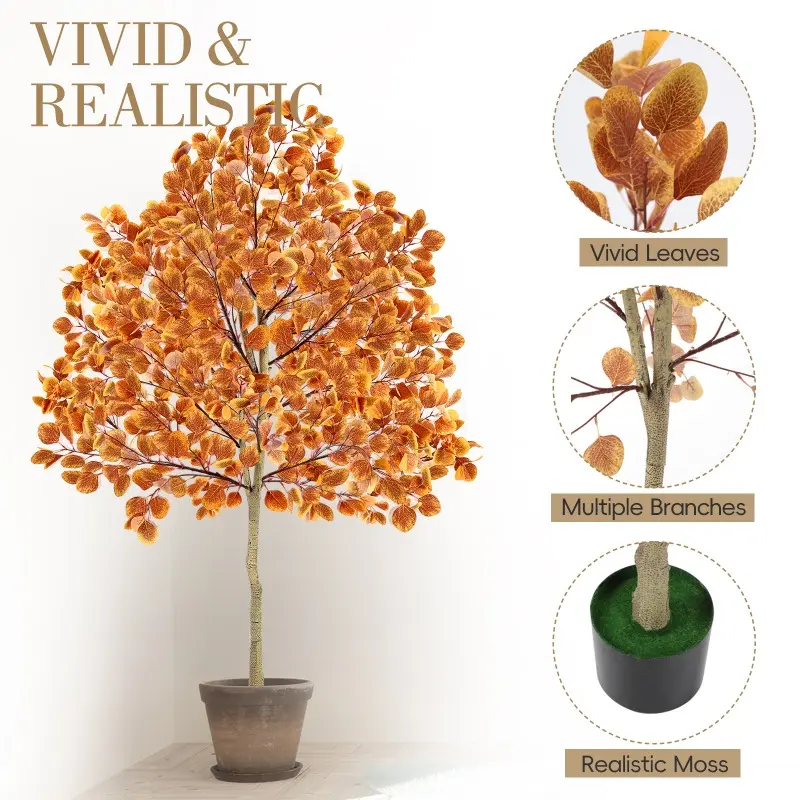 6FT Artificial Maple Tree Vibrant Orange Leaves, Realistic Fall Faux Maple Tree for Indoor Outdoor Home Porch Decor, Thanksgiving Halloween Autumn Harvest Decoration, No Maintenance Fake Plastic Tree