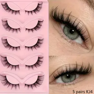 5 Pairs Cat'S Eye Eyelashes, Cosmetic Eyelash - D Curly, Lightweight & Soft, 7-16mm Thick Curling Lashes for Sparkling Eyes, Reusable Synthetic Fiber, Durable Lash Material, Lash Extensions, Party Lashes, Natural False Eyelash