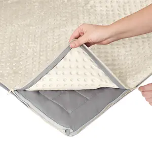 15 lb Weighted Blanket | Silky MicroPeach Fabric | 60”x80” | Queen Size | Barcelona Beige | Exclusive Stay-Put Zipper System