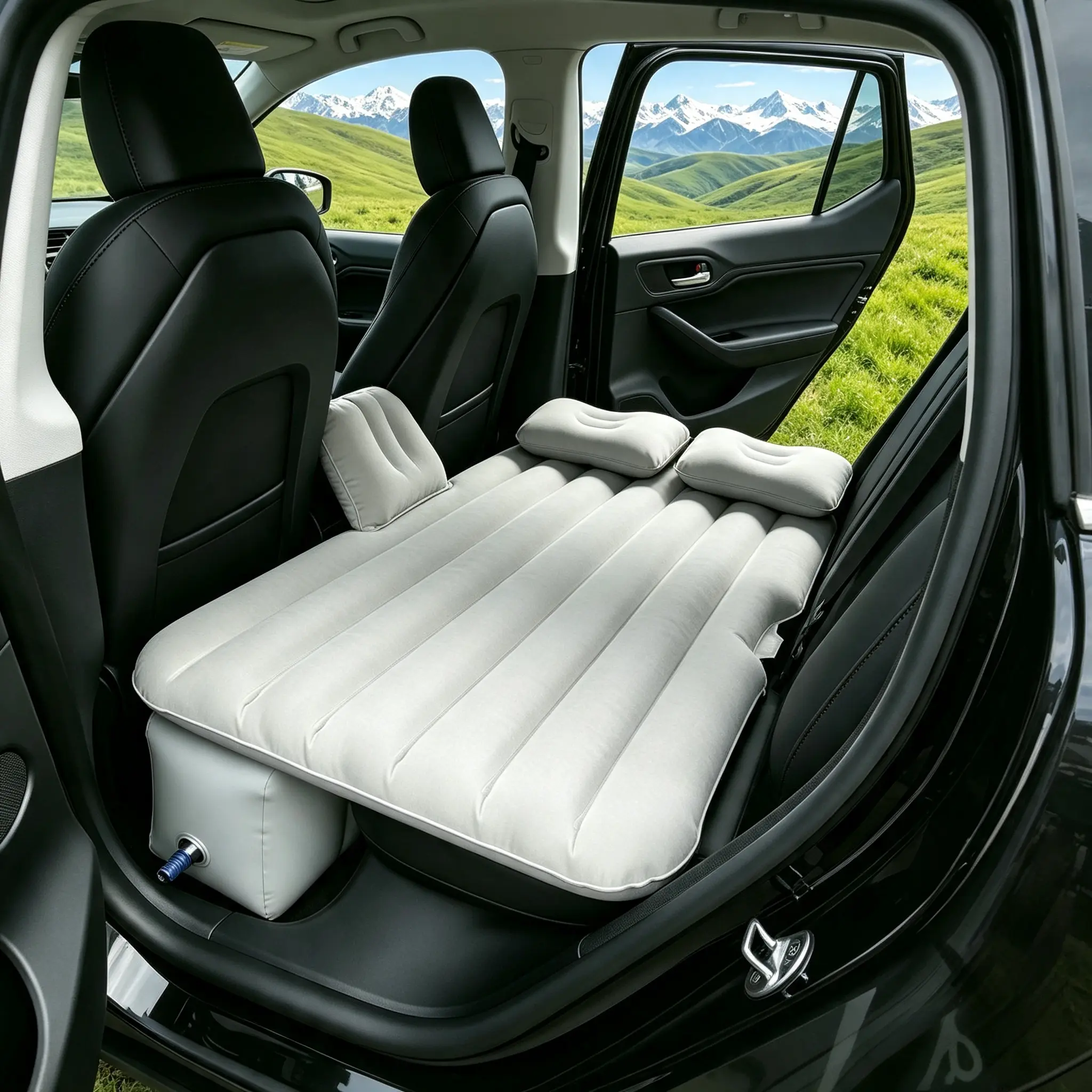 Portable Car Travel Inflatable Air Mattress for Back Seat, Quick Inflate Air Bed with Air Pump, Thick Blow Up Mattress Suitable for SUV Camping & Long Drive