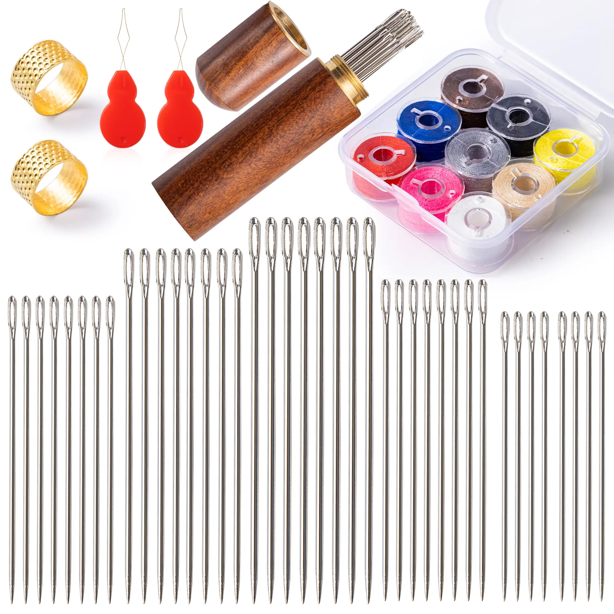 Large Eye Sewing Needles Set with Sewing Thread, Needle Threader and Thimble for Hand Sewing, Embroidery, Cross Stitch, Crafts and Clothing Repair